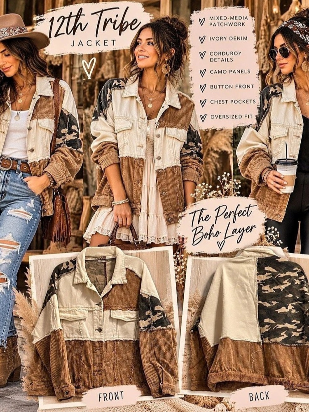 12th Tribe Camo Patchwork Jacket Brown & Cream